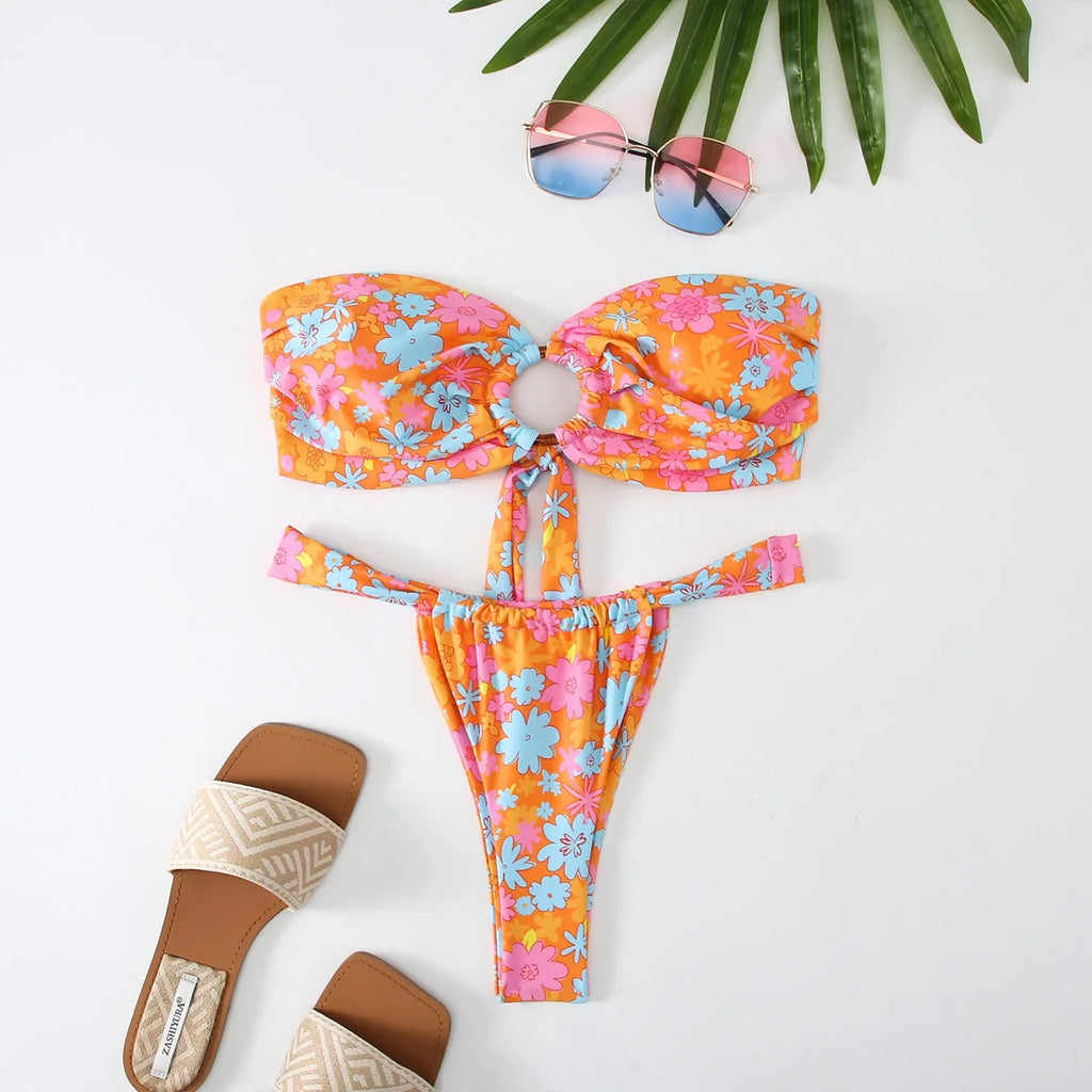 2026 Micro Bikini Women Swimwear Bandeau Swimsuit Woman Female Biquini Thong Bikinis Set Floral Brazilian Bathing Suit Beachwear