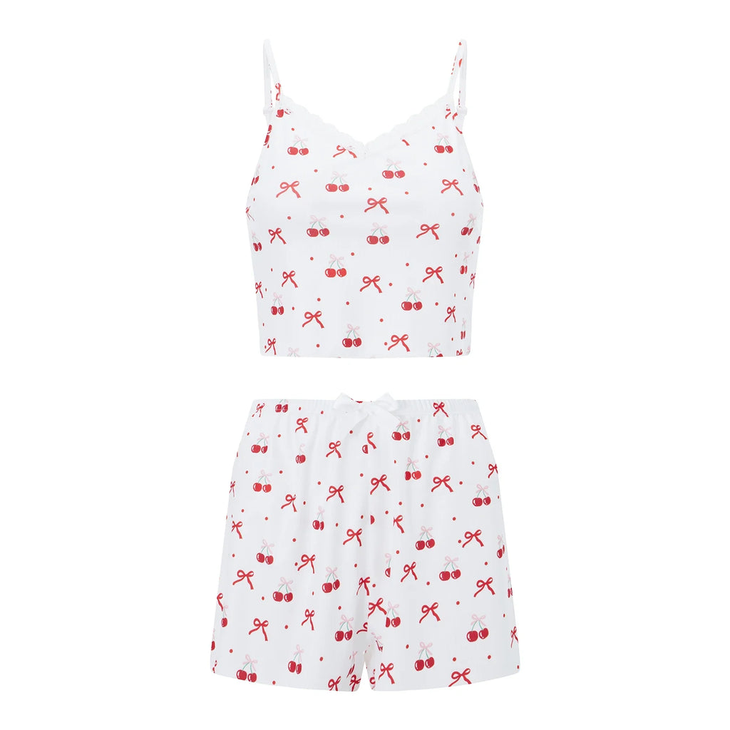 Women Pajamas Set 2 Pieces Loungewear Suits Floral Print Lace Trim Camisoles Tank Tops and Shorts Outfits Summer Sleepwear