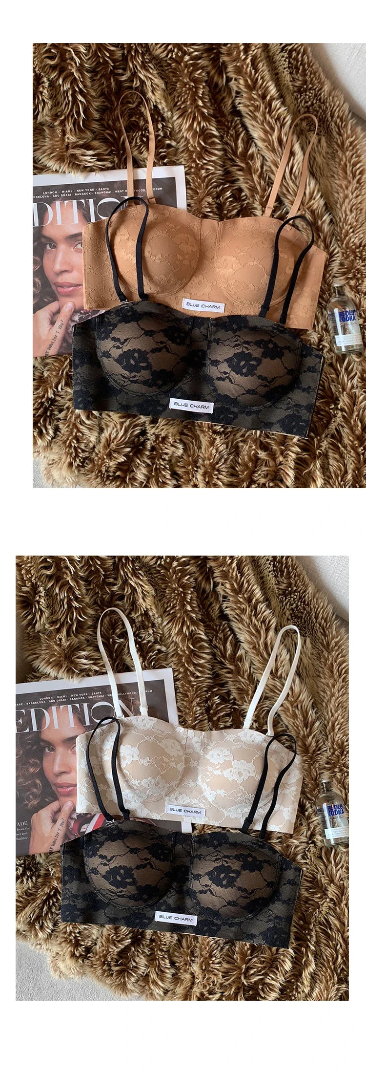 MOYISU Parisian Lace Bra Women Strapless Summer Push Up Small Bust Multiway Wear Bandeau Bralette UK Ship Fashion Top Bestseller