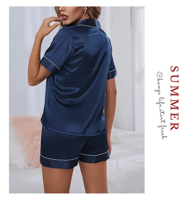 Women Two-piece Pj Sets Sleepwear Loungewear Button-Down Pajama Women 2 Piece Pijama Homewear Shorts Set