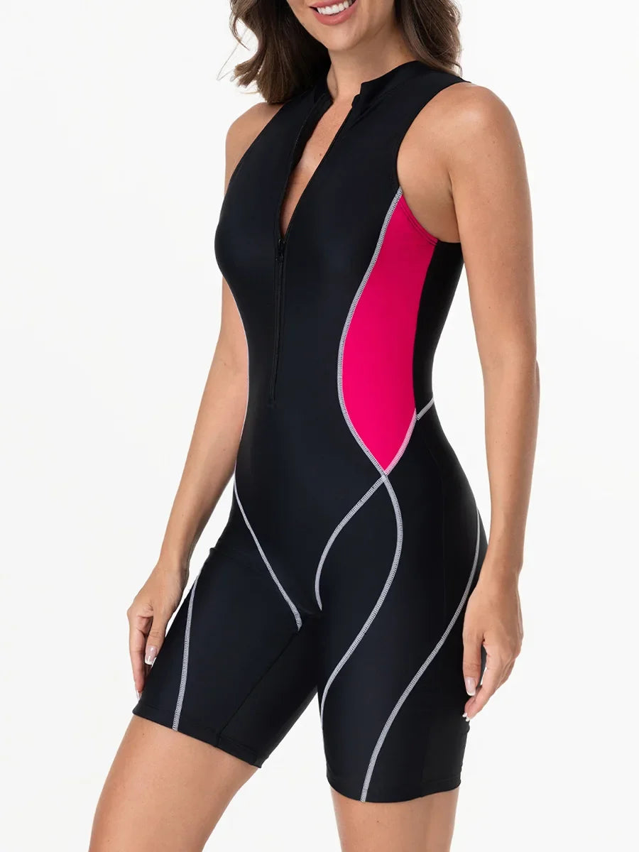 2026 Zipper Sleeveless Swimsuit Women One Piece Slim Swimwear Female Rush Guard Bathing Swimming Swim Surfing Suit Beachwear XXL