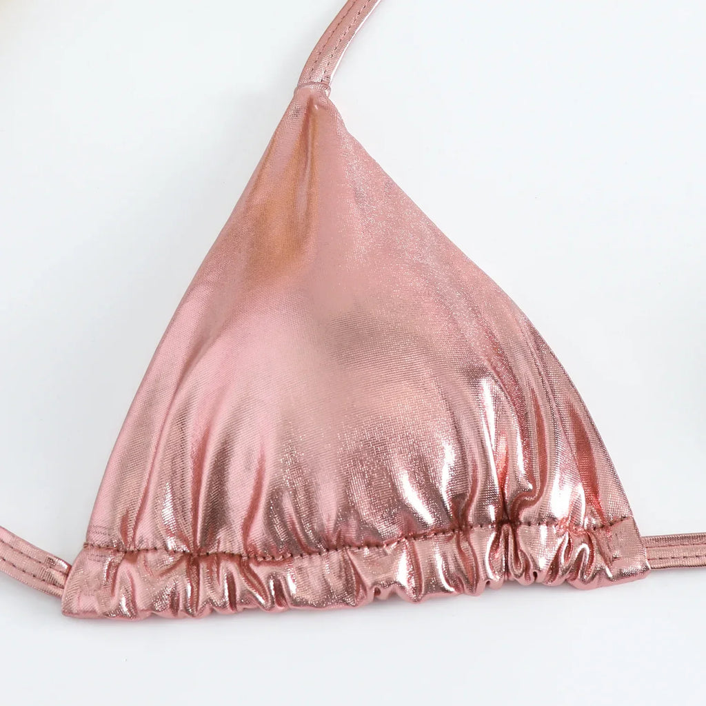 Sexy Shiny Pu Faux Leather Bikini 2025 Women Swimwear Female Swimsuit Two-pieces Bikini set String Bather Bathing Suit Swim Lady