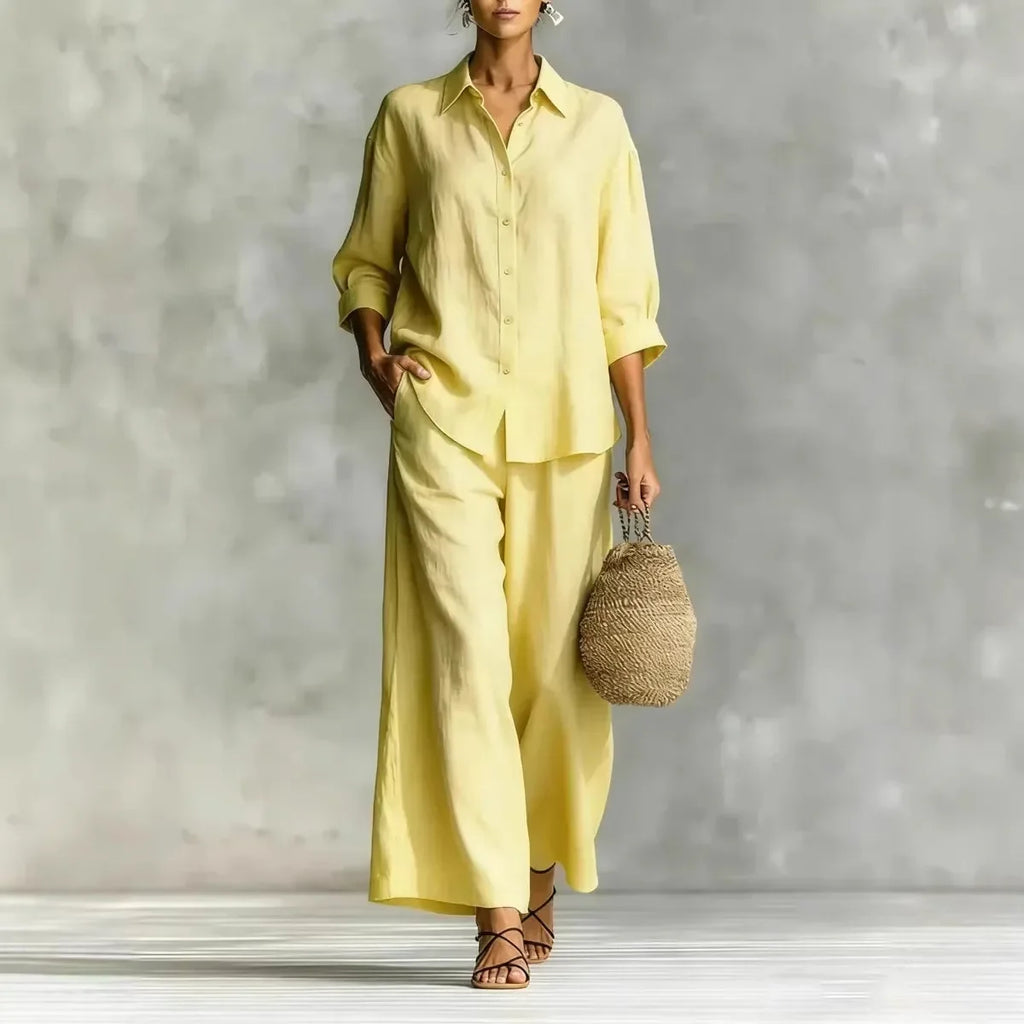 2026 spring and summer women's suit cotton and linen wide-leg pants suit