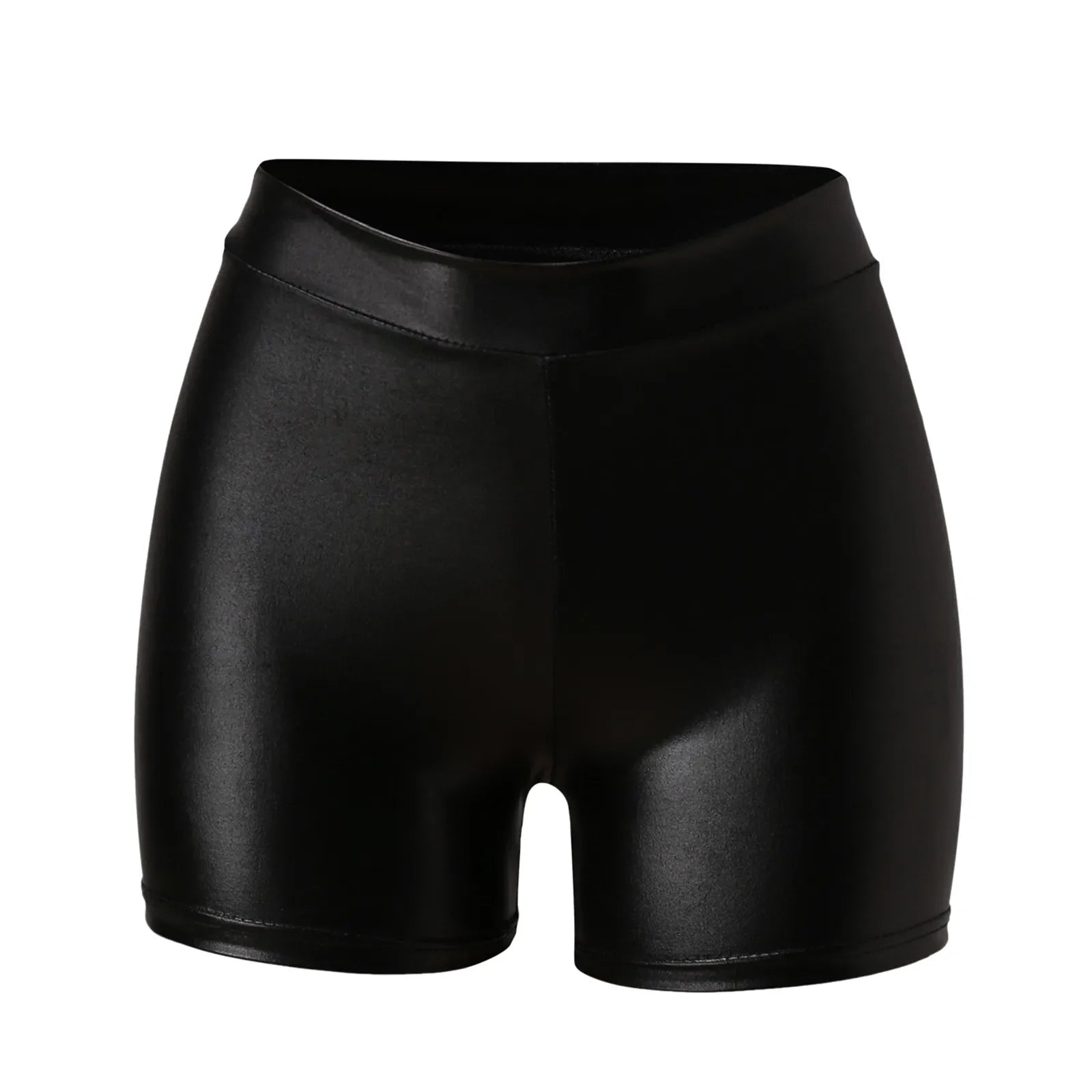 Women's Black Shiny Pu Leather Shorts Casual High Waist Form Fitting Biker Shorts Wet Look Stretchy Sexy Nightclub Party Shorts