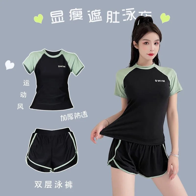 Swimsuit Women's Plus Size Two-piece Split Style Sports Style Conservative Slimming Hot Spring Ins Style Full Body Professional