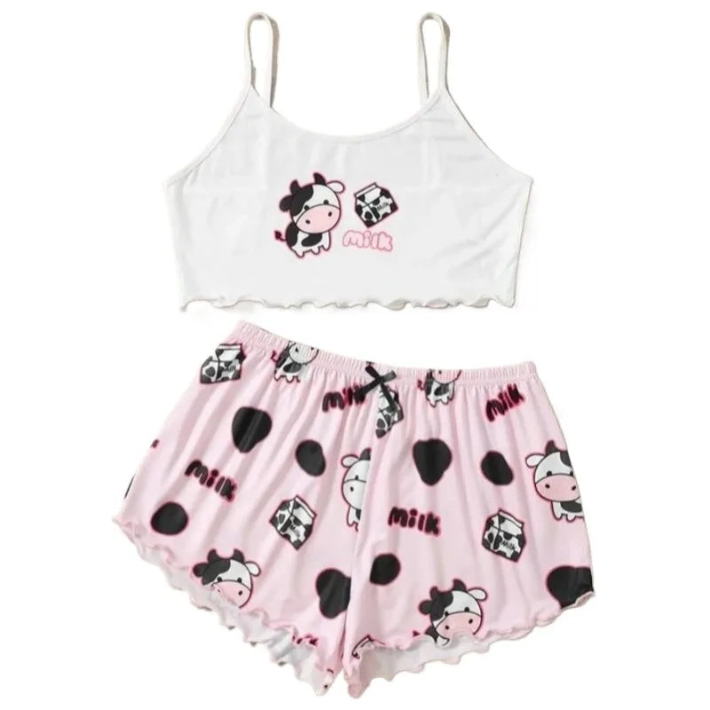Summer Sleepwear Women's 2pcs Cute Soft Comfy Panda Print Sexy Sleeveless Shorts Homewear Pajama Set Loungewear