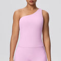 Women Seamless Cloud Feel One-Shoulder Waist-Cinching Yoga Vest Quick-Dry Slimming Sports Shaping Underwear Running Fitness Top