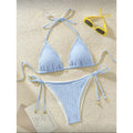 High Cut Leg Two-Pieces Bikini Set Bather Bathing Suit Swim Wrinkled Crinkled Halter Bikini Women Swimwear Female Swimsuit M125