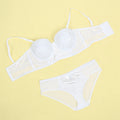 White Lace Bra Set for Women Push Up Mesh Chiffon Silk Like Underwire Adjustable Back Closure Bralette with Panties