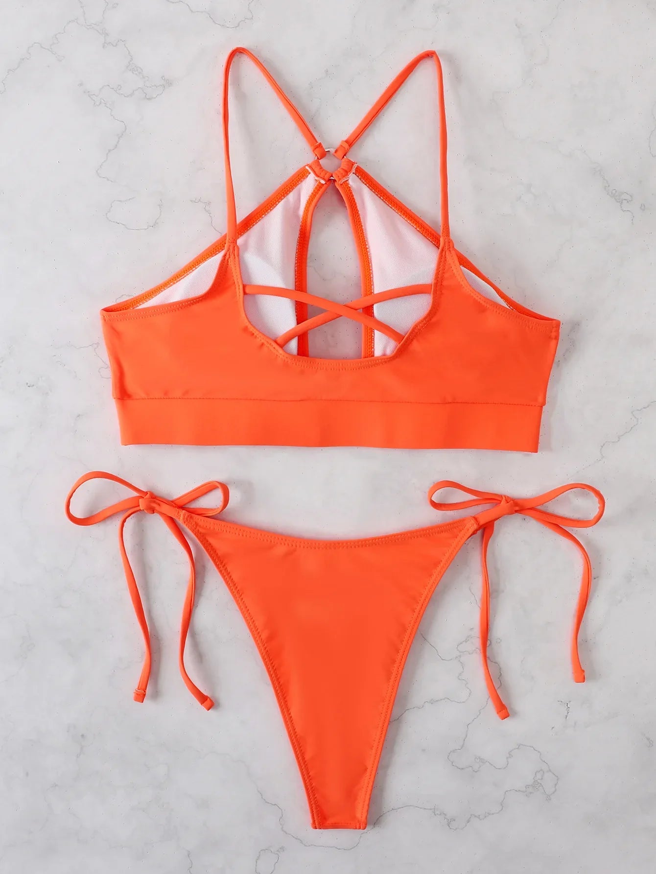 2026 Sexy Orange Bikini Hollow Out Push Up Two-Piece Swimsuit Women Halter Bandage Backless Thong Swimwear Summer Beachwear New