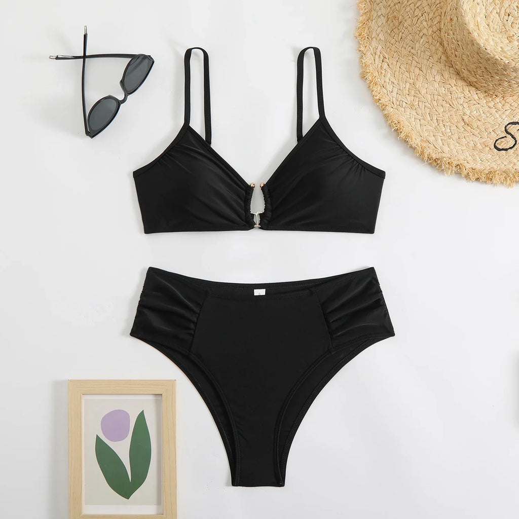 2025 U-wire Bikini Women Sexy Strappy Swimwear Female Solid Swimsuit Bathers Bathing Swimming Swim Suit Beachwear
