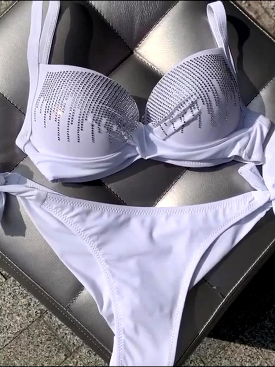 Shiny Sequins Diamond Push Up Bikini 2026 Female Swimsuit Women Swimwear Two Pieces Bikini Set Bra Cup Bathing Suit Swim Lady