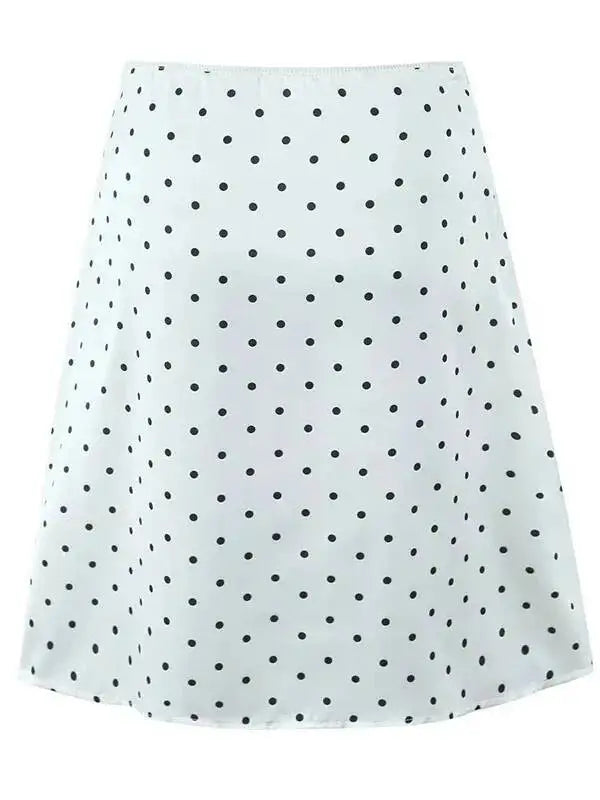 2026 Women Vintage Black White Polka Dot A-line Knee Length Skirt Sexy Low Waist Holiday Summer Skirts Slim Mini Skirts J7L2