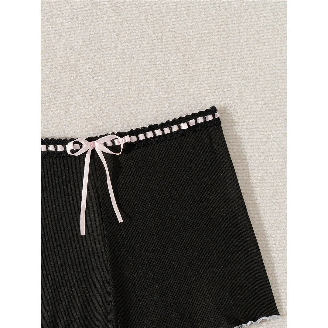 XS - L Bow Mini Shorts Ribbed Bikini Bottom Swim Brief Women Swimwear Female Bather Brazilian Tanga Panties Underwear V6538