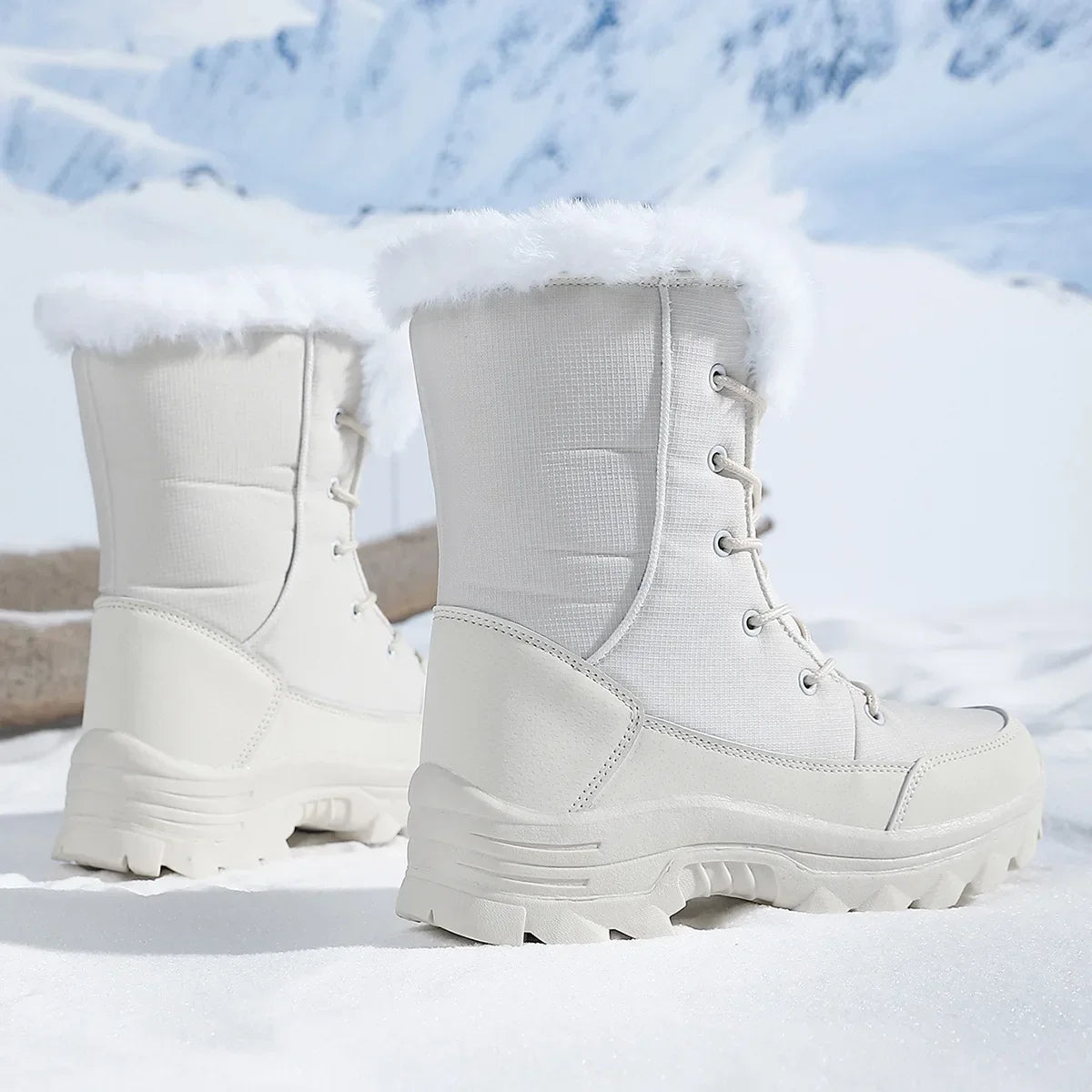 Winter Snow Boots  Women Waterproof Non-Slip Warm Northeast-Style Large Cotton Shoes, Ski , Fleece-Lined,  High-Top Cotton Boots