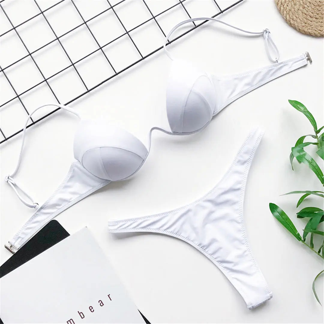 New Sexy V-bar Underwired Bra Push Up Bikini Women Swimwear Female Swimsuit Two-pieces Set V Wire Bather Bathing Suit Swim V1732