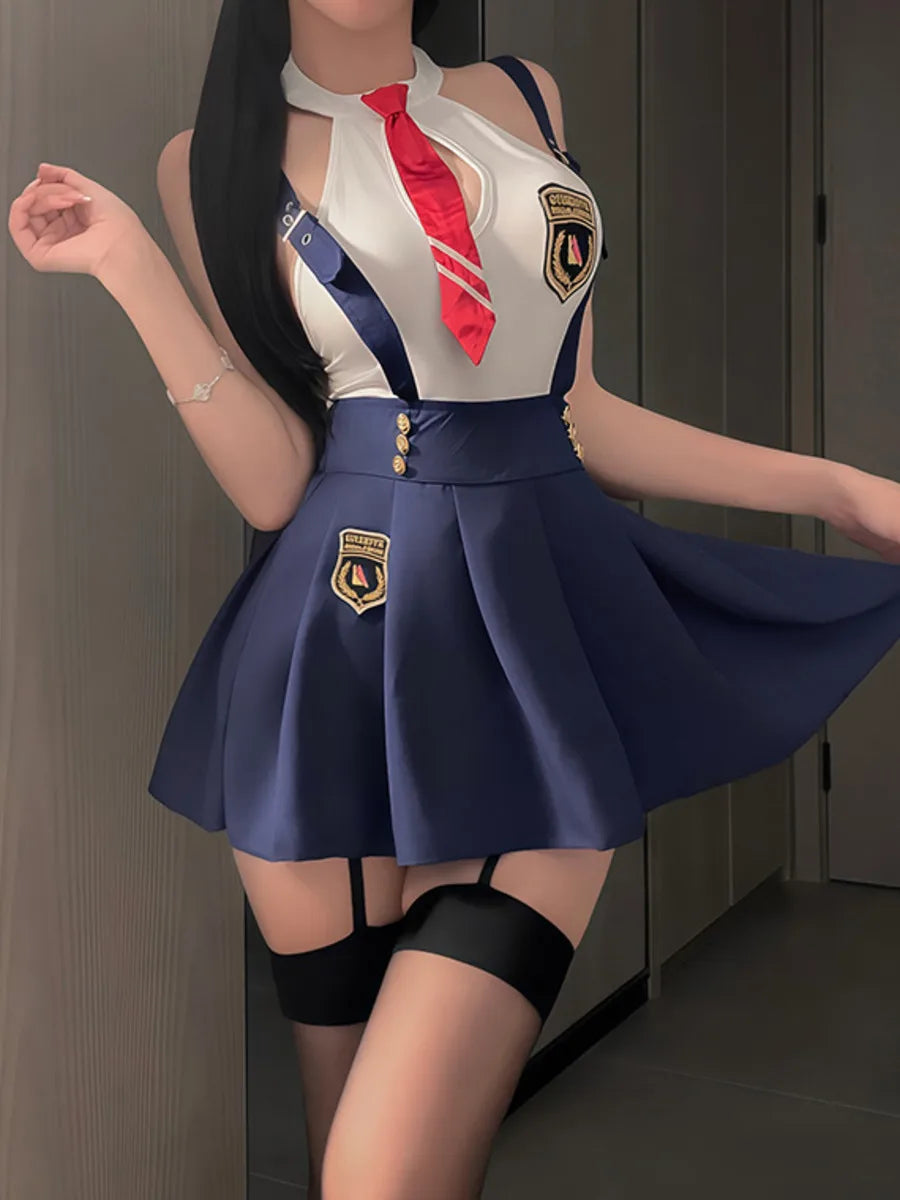 Sexy Student Skirt Sets Hanging Neck Tie JK Campus Short Backless Deep V Suspenders Sleeveless Skirt Sets For Women Elegant EMYH