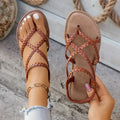 Women Beach Woven Hollow Sandals Women Flats Casual Clip Toe Sandals Summer 2026New Fashion Walking Zapatos Dress Femme Slides