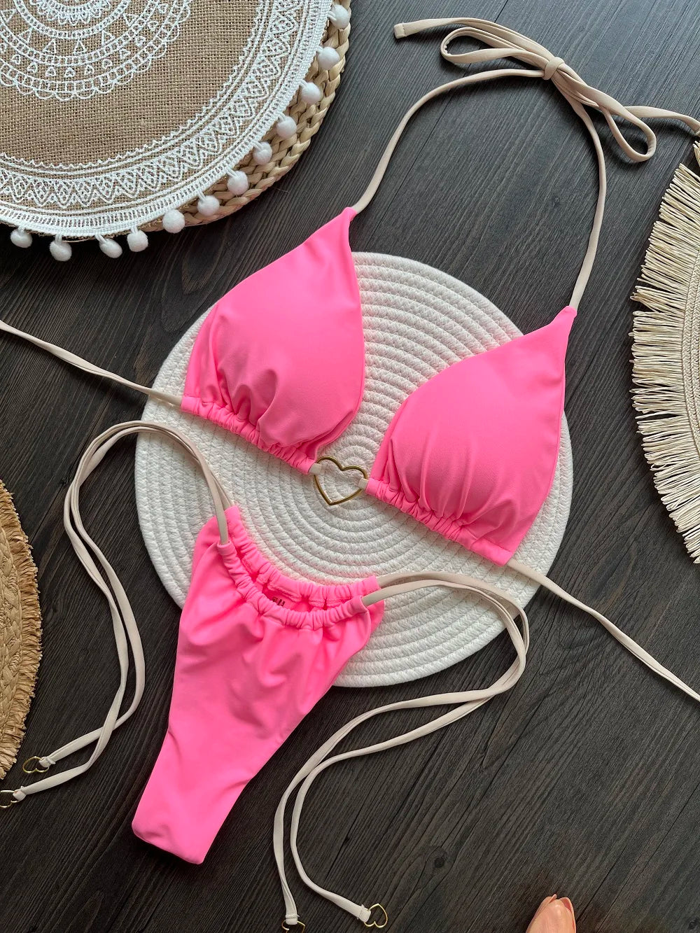Women's Solid Color Sexy Bikini Set 2-piece Split Beach Swimsuit Red