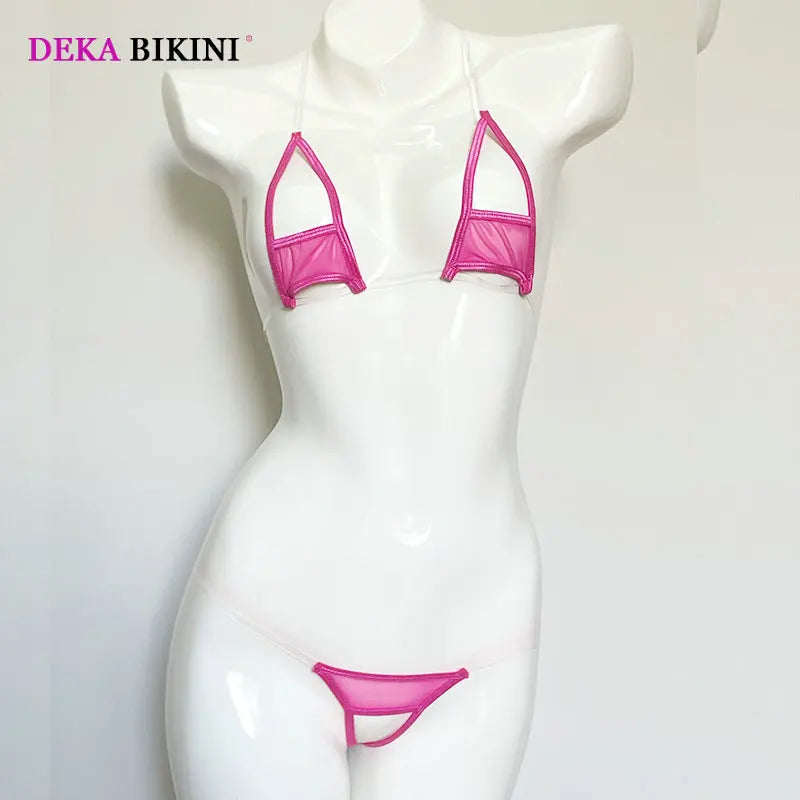 DEKA Women Hollow Out Seamless Mesh Mini Micro Bikinis Set Open Crotch Transparent Swimsuit Beachwear Sunbath Exotic Lingerie