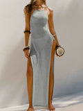 Sexy High Slit Crochet Knitted Tunic Beach Cover Up Long Dress Cover-ups Beach Dress Beach Wear Sarong Beachwear Female Women
