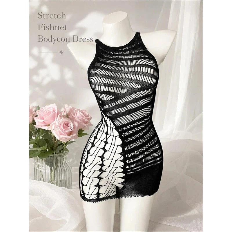 Women Sheer Mesh Long Sleeve Beach Cover Up, Sexy See-Through Fishnet Dress, Solid Bodycon  For Summer Beach Party