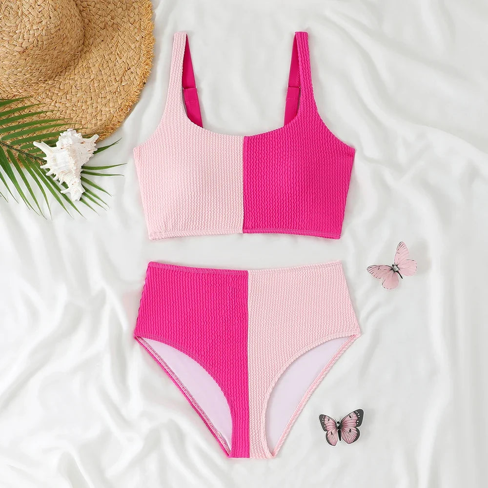 2026 High Waist Bikinis Patchwork Swimsuit Women Sexy Swimwear Female Bathers Bathing Swimming Swim Suit Beachwear