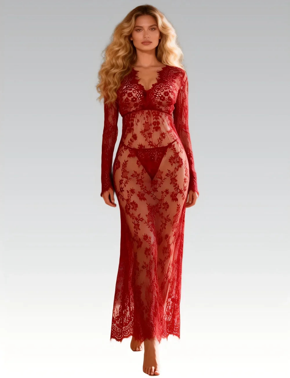 Plus Size Floral Lace Nightgown for Women Maxi Maternity Dress Big Size Beach Cover Up Swimwear Sheer Long Sleepwear Gown