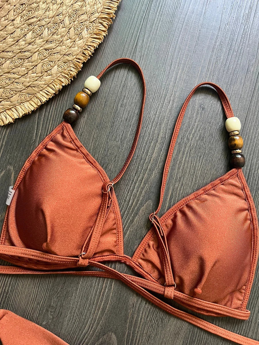 Cross Bandage Beads Bikinis 2026 Push Up Bra Bikini Women Swimwear Female Swimsuit Two-pieces Bikini Set Bathing Suit Swim Lady