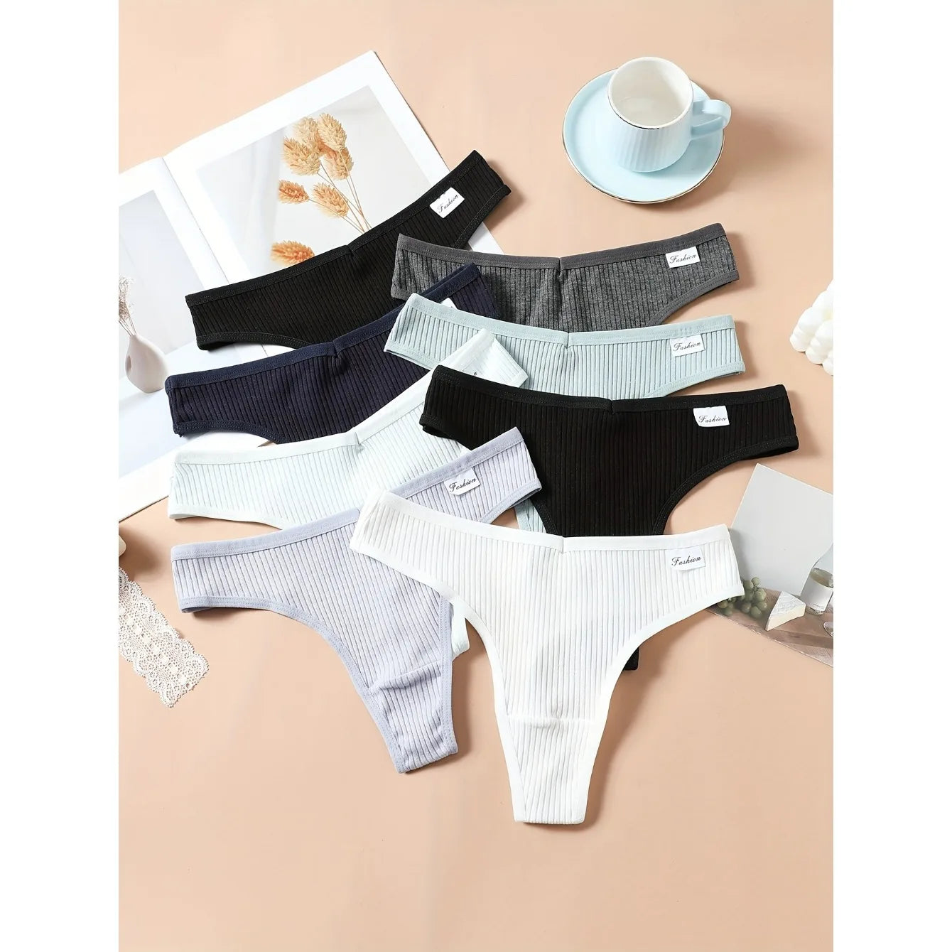 8 Pcs / Set Women' Cotton G-String Thong Panties Low Rise Sexy V-Shaped Underwear Soft And Breathable Bikini Seamless Lingerie