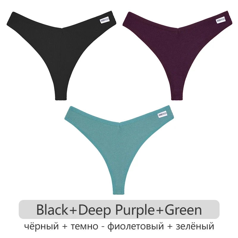 3Pcs/set Women Cotton Waffle Style G-string Panties Ladies Soft Thongs Female S-XL Low-Rise T-Back Panties Bikini Underwear 2023