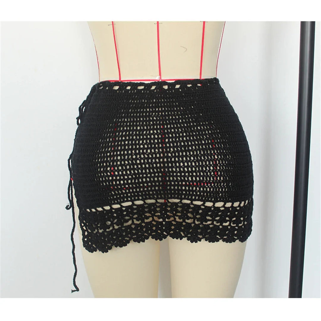 2026 Hollow Out Skirt Sarong Crochet Knitted Tunic Beach Cover Up Cover-ups Beach Dress Beach Wear Beachwear Female Women V8074