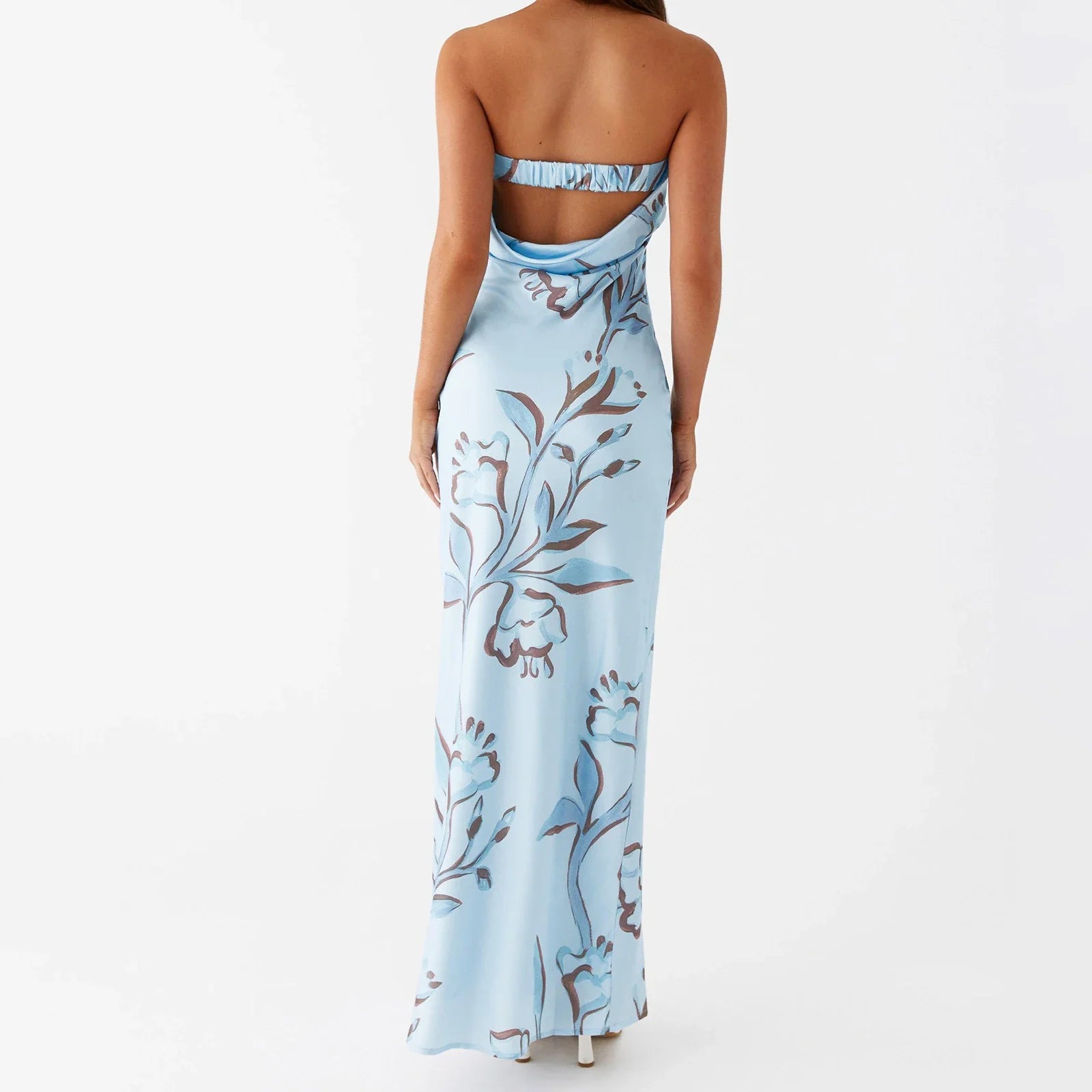 Women's Summer Sleeveless Strapless Long Dress Stylish Floral Print Sleeveless Tube Bodycon Dresses