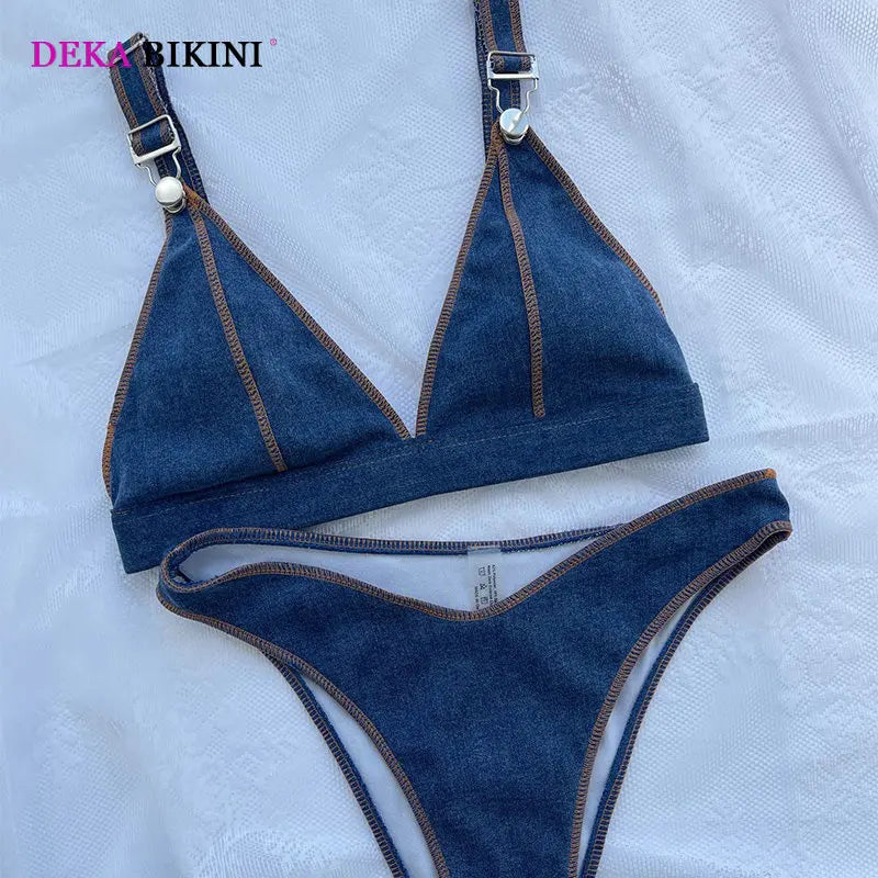 DEKA Sexy Brazilian Women Swimwear Denim Bikini Set Blue High Cut Bikini Female Swimsuit Two-pieces Bather Bathing Suit Swim