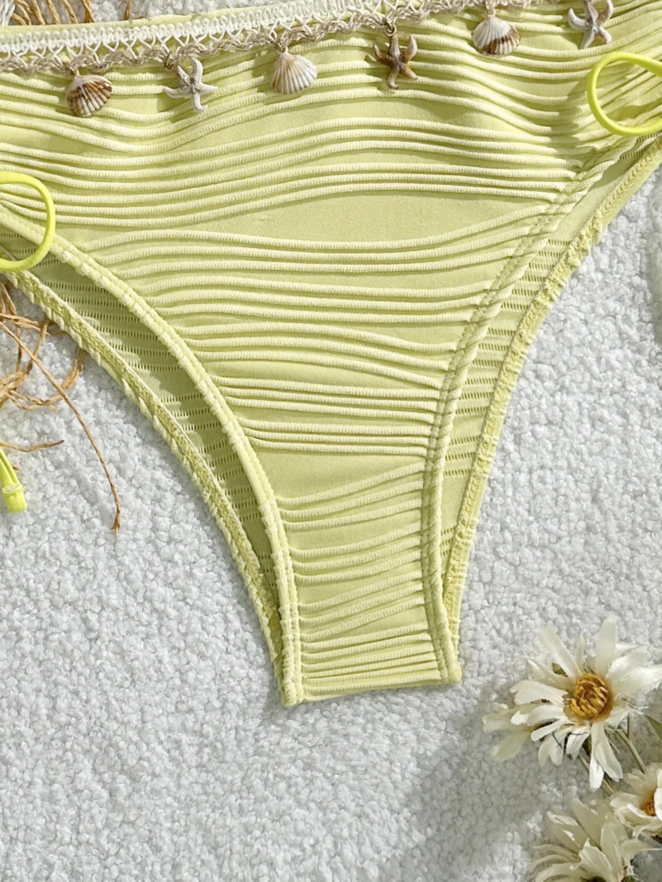 XS - XL Bandeau Wrinkled High Cut Bikini Women Swimwear Female Swimsuit Two-pieces Bikini Set Shells Bather Bathing Suit Swim