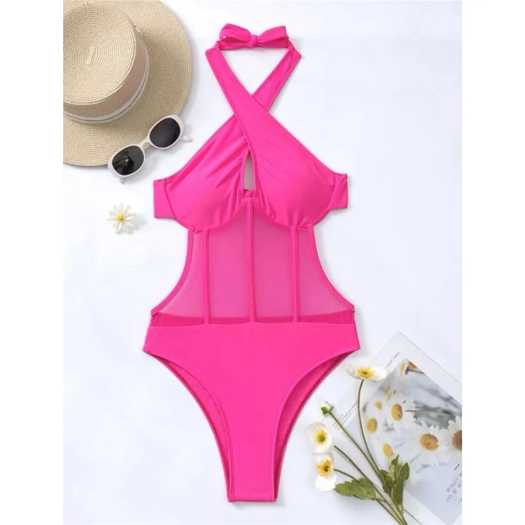 S - XL Underwired Cut Out Halter Women Swimwear One Piece Swimsuit Female Monokini High Cut Bather Bathing Suit Swim Lady V4418