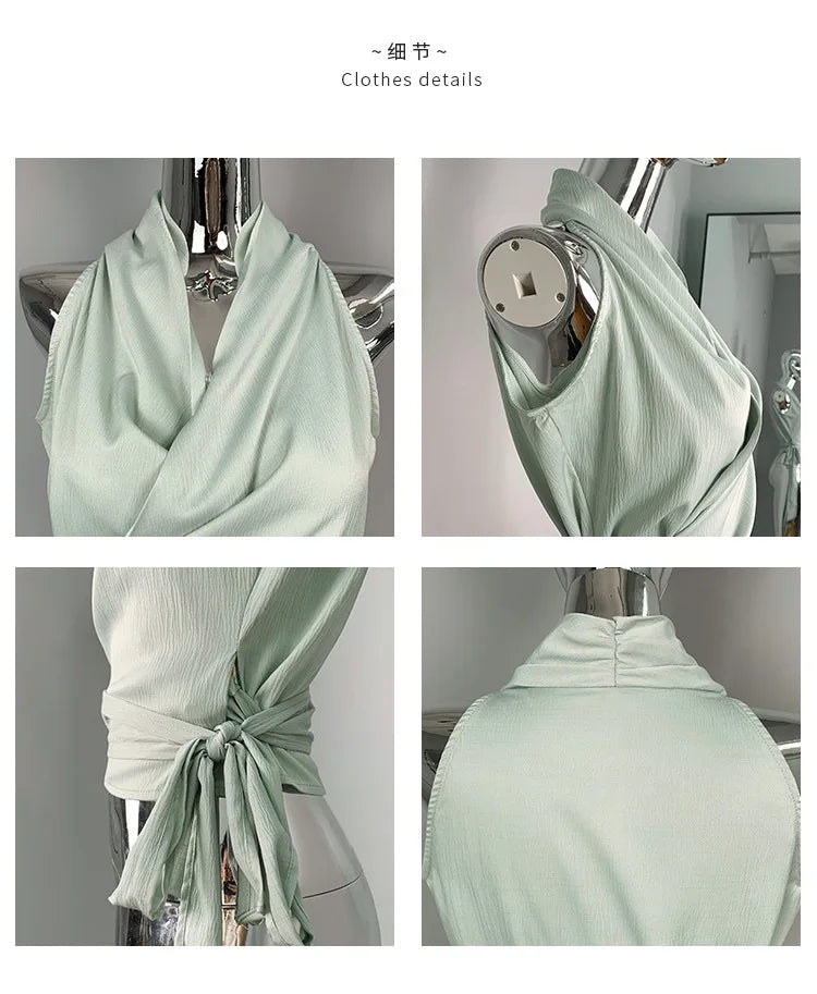 Women Blouses Slim Fit V-neck Lace Up Open Stitch Versatile Sleeveless Top For Female Chiffon Tops Summer Fashion PPAY