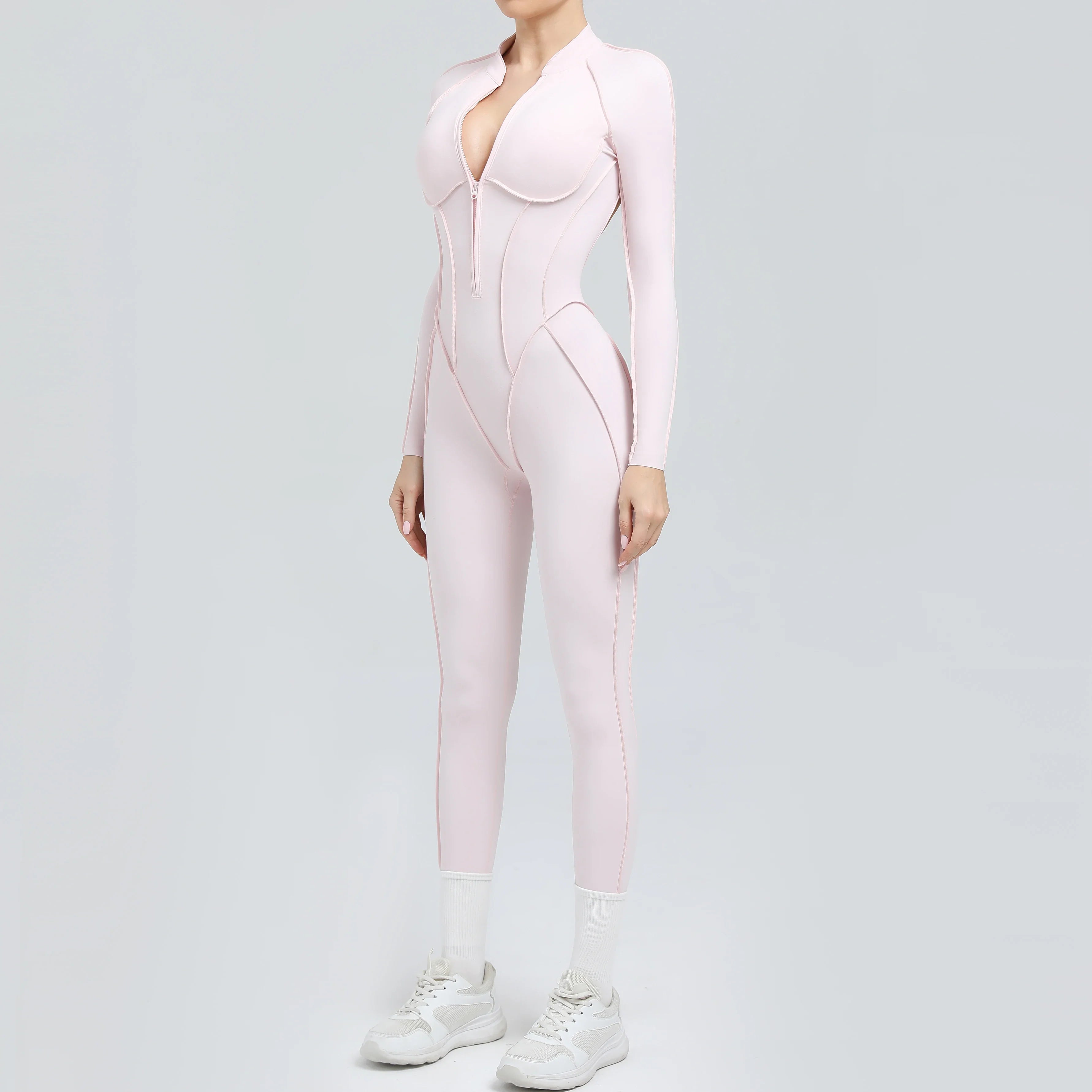 Padded Women Long Sleeve Sport Yoga Jumpsuit Workout Clothes for Women Sportwear Backless Zipper Fitness Gym Outfit