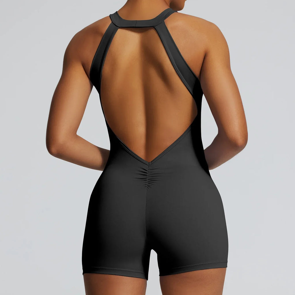 Short Sports Jumpsuit Women Hollow Out Backless Sleeveless High Elasticit Yoga One Piece Suit Tight Fitting Fitness Rompers