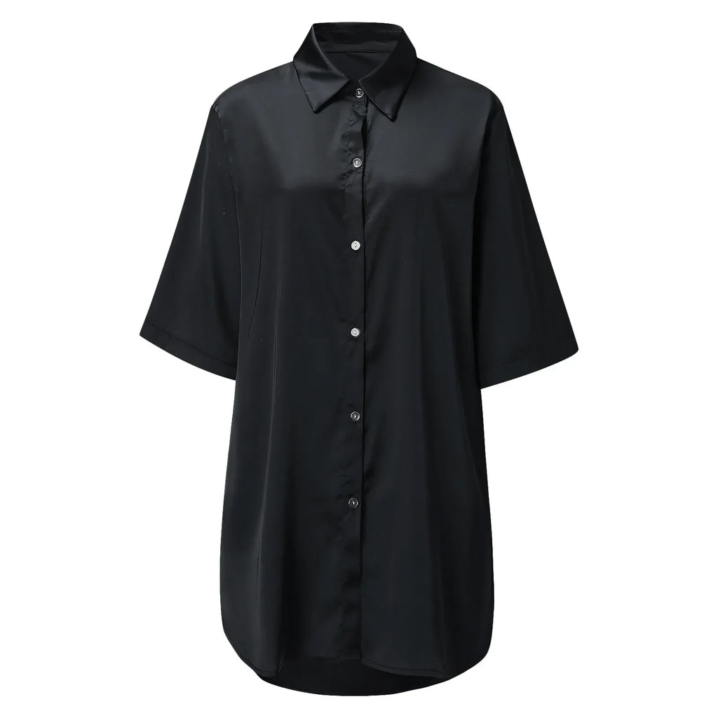 New Women's Solid Color Silky Comfortable Soft Pajamas Sexy Short Sleeve Nightshirt Smooth & Skin-Friendly Home Sleepwear Lounge