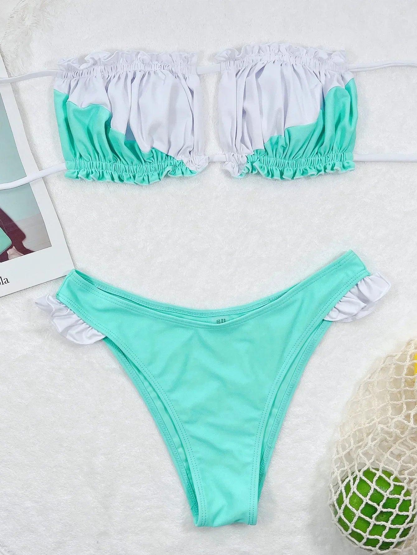 2026 New Sexy Bikini Bandeau Women Swimwear Swimsuit Pleated Hollow Patchwork Frill Bikinis Set Bathing Suit Beach Bikini Female