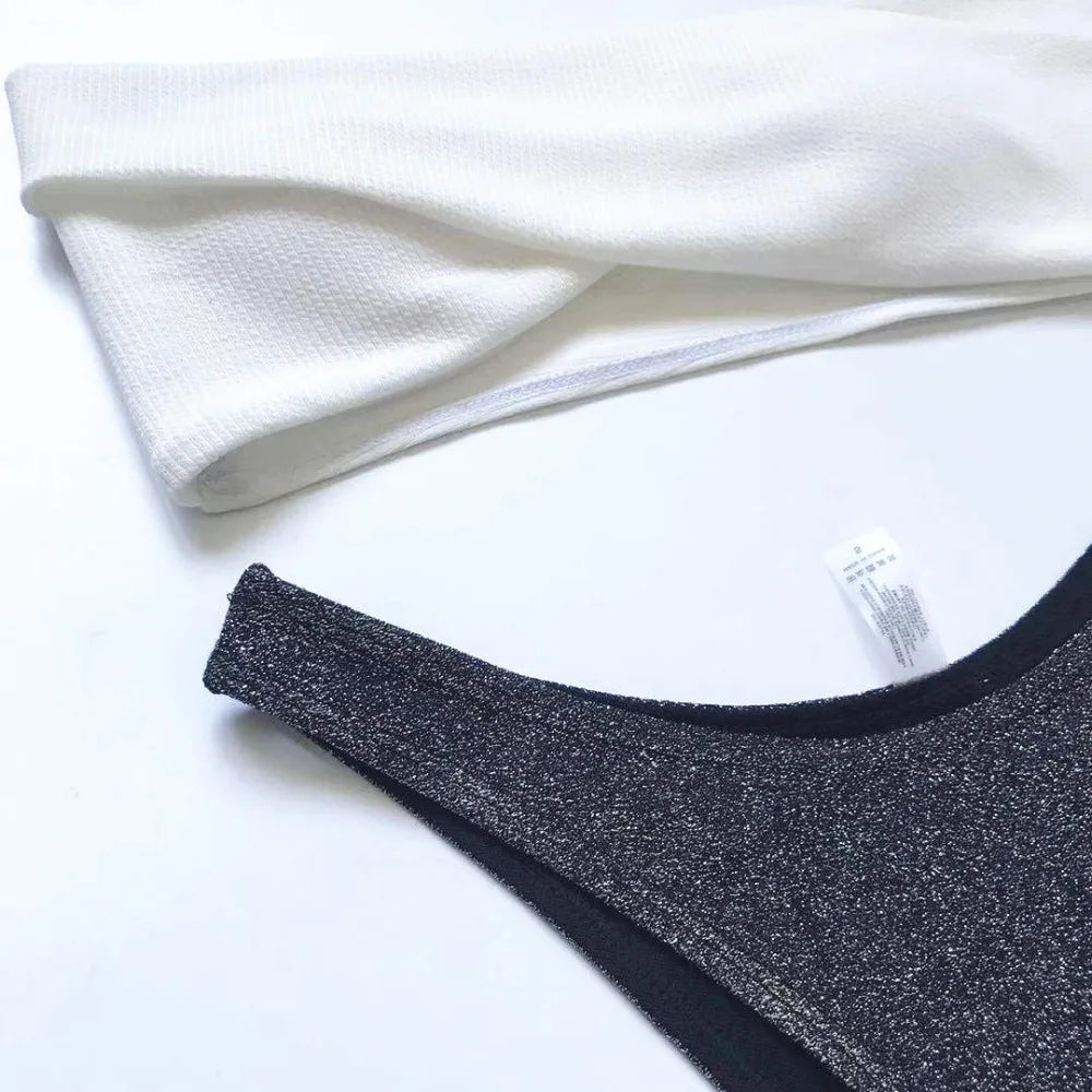 New Sexy Bandeau Shiny Glitter Bikini Women Swimwear Female Swimsuit Two-Pieces Bikini Set Bather Bathing Suit Swim Lady V1109
