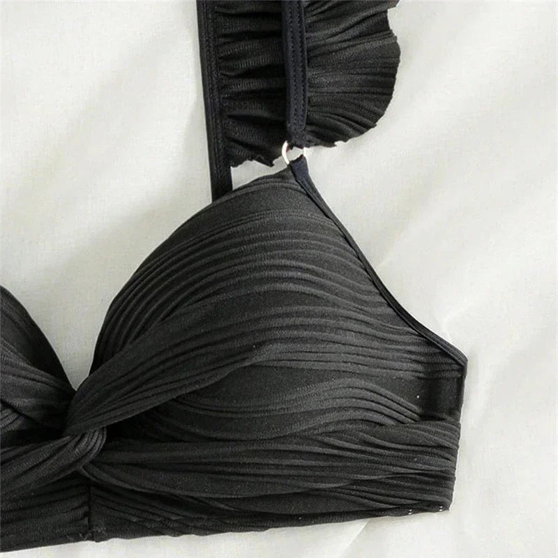 Wrinkled Ruffle Frilled Bra Cup Bikinis 2026 Female Swimsuit Women Swimwear Two Pieces Bikini Set Push Up Beachwear Bathing Suit