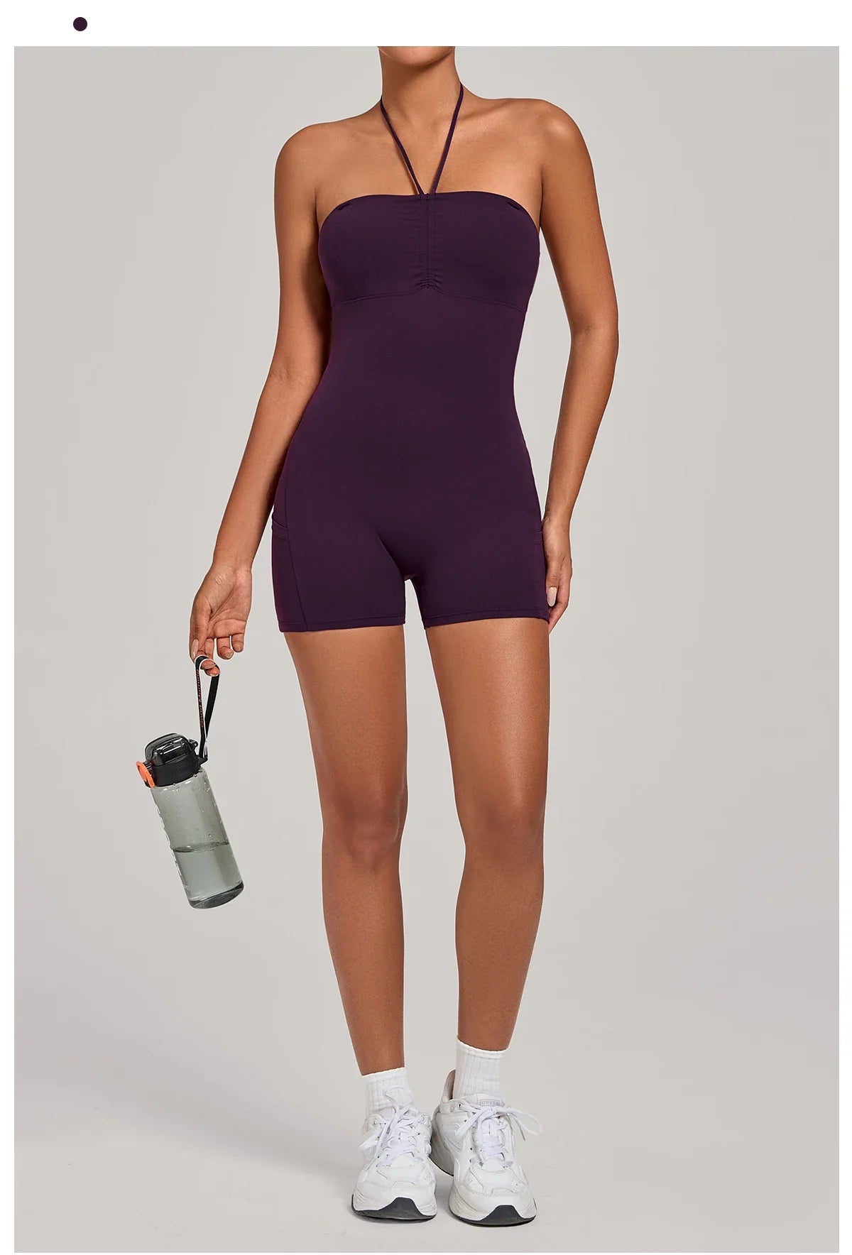 Womens Two Way Wear Bodysuit Sleeveless Yoga Stretch One Piece Romper Sexy Fitness Side Pockets Sportwears Bodysuit