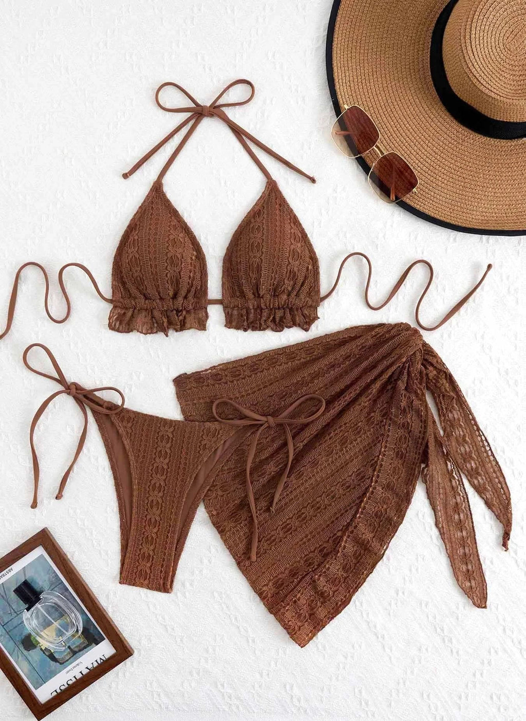 DEKA Lace Ruffled Swimwear Women Bikinis Set Backless Lace Up Bathing Suit Sexy Thongs Split Swimsuit Summer Beach Mini Skirt