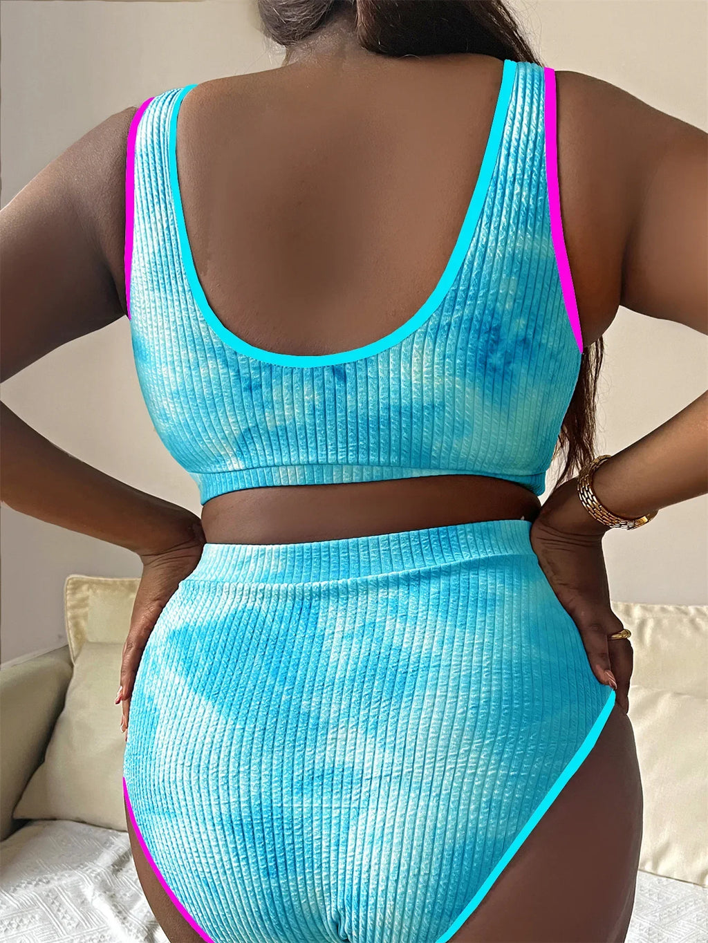 Large Size 3XL Women's Patchwork Swimsuit Sexy Backless High Waist Swimwear Textured Bikini Set Female Beachwear Holiday Biquini