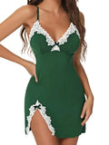 Pajamas Women Sleepwear Sexy Lingerie Sleeveless V-neck Straps Lace Silk Satin Dress Nighties Nightgown Nightwear Sleepshirts
