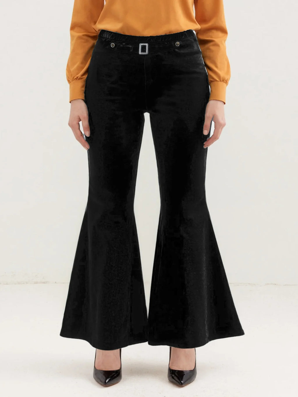 spring and autumn versatile wide-leg pants with metal decoration large size gold velvet wide-leg pants casual pants