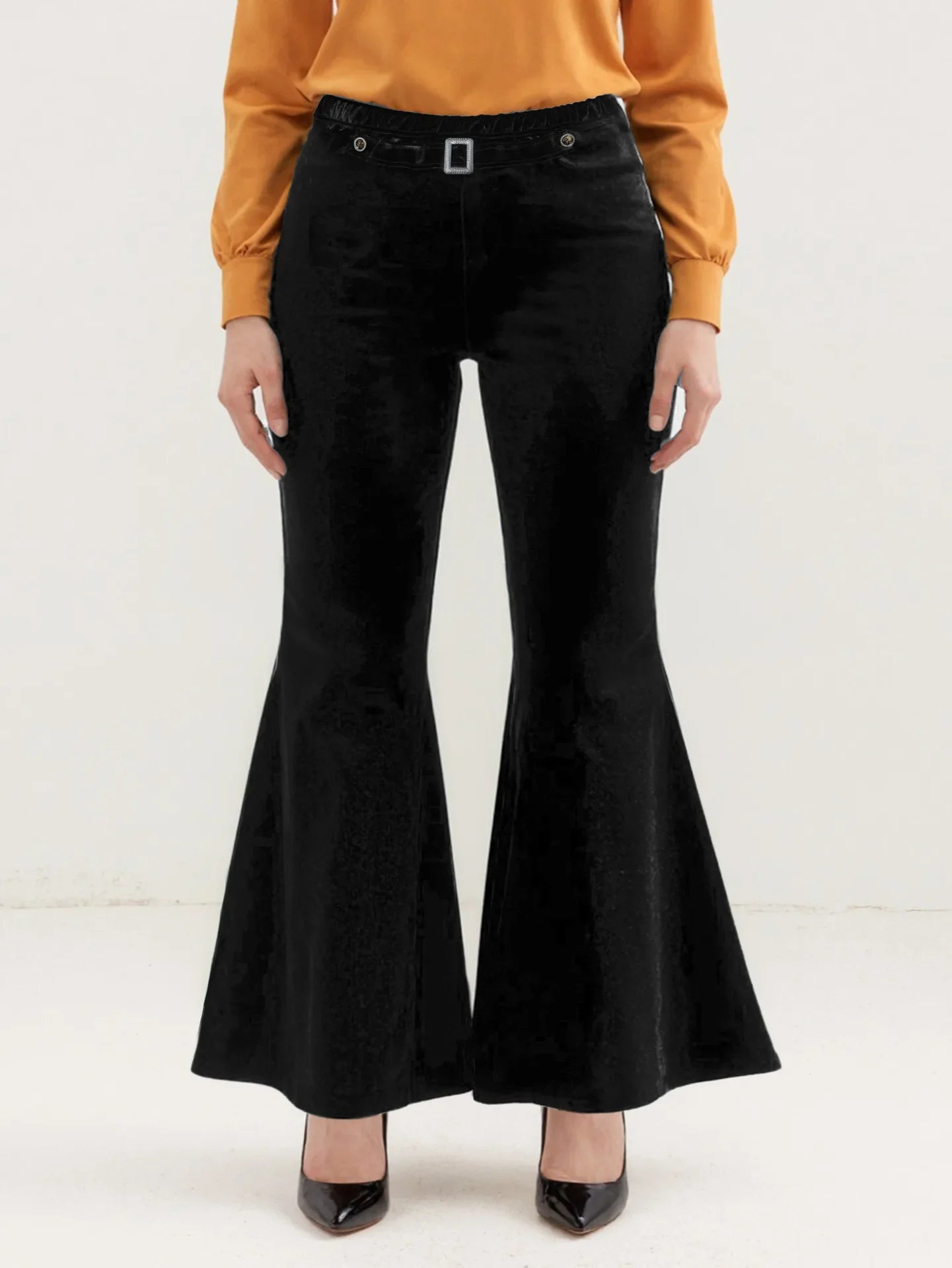 spring and autumn versatile wide-leg pants with metal decoration large size gold velvet wide-leg pants casual pants