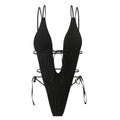 Sexy Backless One Piece Swimsuit Woman 2026 String Texture Swimwear Hollow Out Monokini High Cut Bathing Suit Deep V Neck Bather